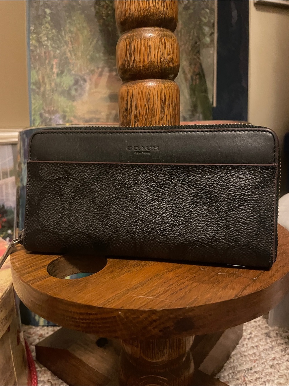 Coach Black/Brown Signature Zip Around Wallet